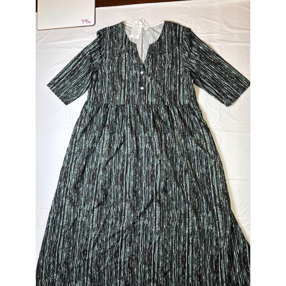 Made With Love Green Abstract Stripe Short Sleeve Empire Waist Maxi Dress NWT L